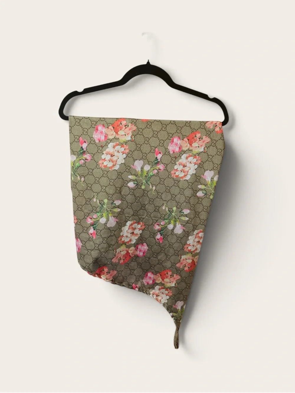 Designer-Inspired Floral Silk Scarf/Wrap in Olive Green